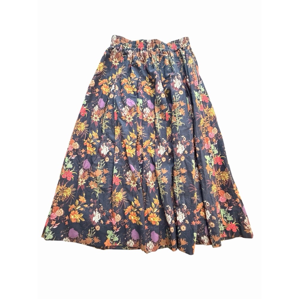 Buru Floral Midi Skirt XL 100% Cotton Lined Pockets Boho Relaxed Festival #E12-1